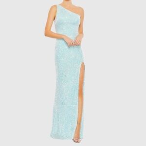 MAC DUGGAL 26999 Sequined One Shoulder Draped Back Gown Size 8 NWT